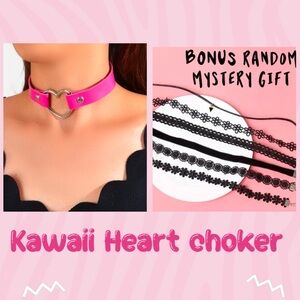 Kawaii girl rose pink heart choker adjustable New cosplay punk Bonus 🎁 Halloween